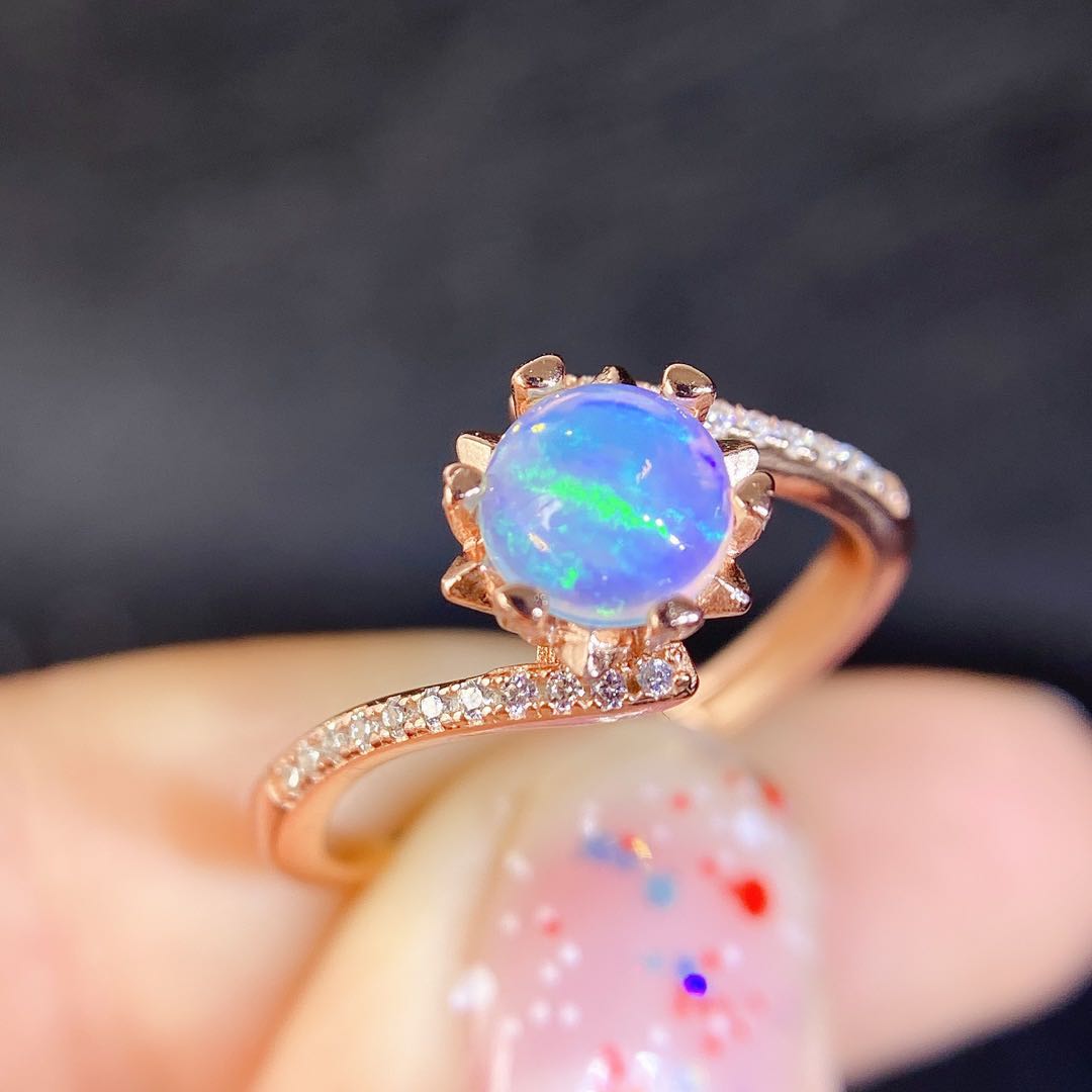 Natural Opal Ring Classic Simple Sparkling Fire Color Main Stone