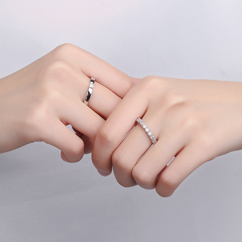 Copper Plated White Gold Ring with Eight Prong Sets Imitation Diamond Rings Proposal Japanese and Korean Silver Rings