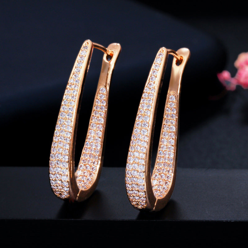 Zirconia Stone White Gold Luxury Big Hoop Earrings