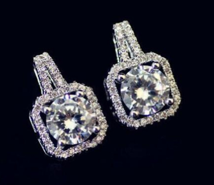 Temperament simple zircon square diamond earrings hypoallergenic earrings