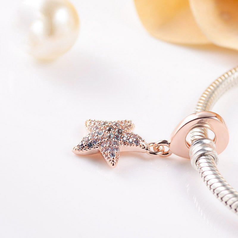 Rose gold sparkling zircon shiny starfish charm