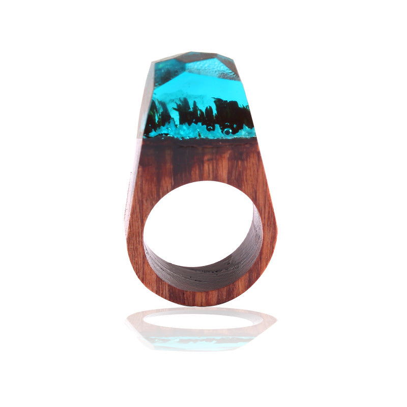 Wooden Ethnic Fashion Pointed Resin Ring