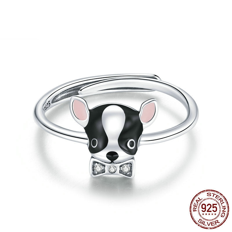 New cute dog s925 silver ring cute animal drip ring