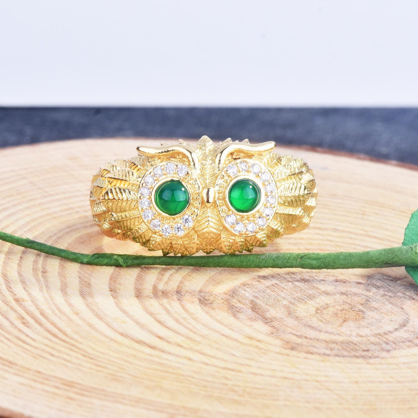 Haute Couture Owl Ring Natural Chalcedony