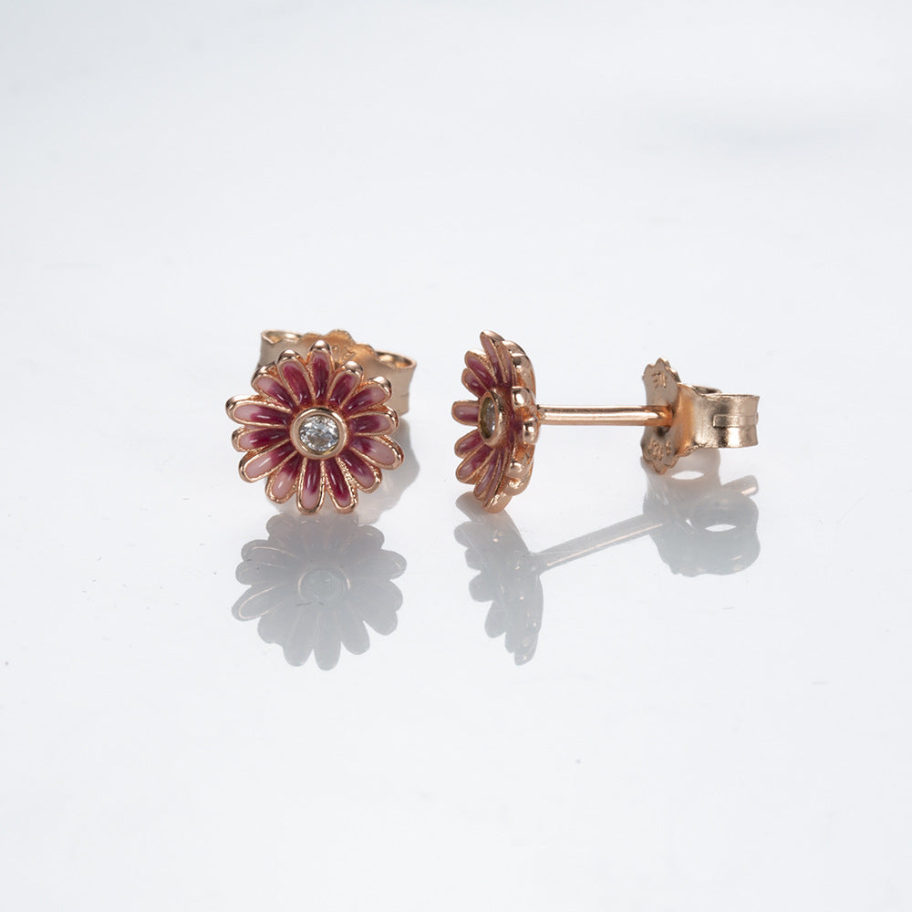 Rose gold pink fan daisy pavé sparkling elegant heart earrings