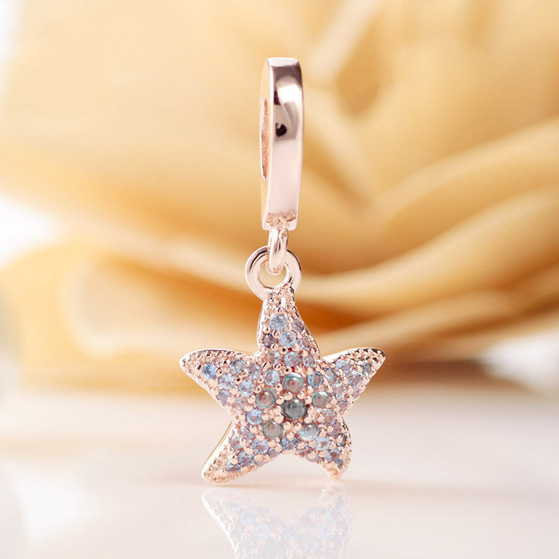 Rose gold sparkling zircon shiny starfish charm