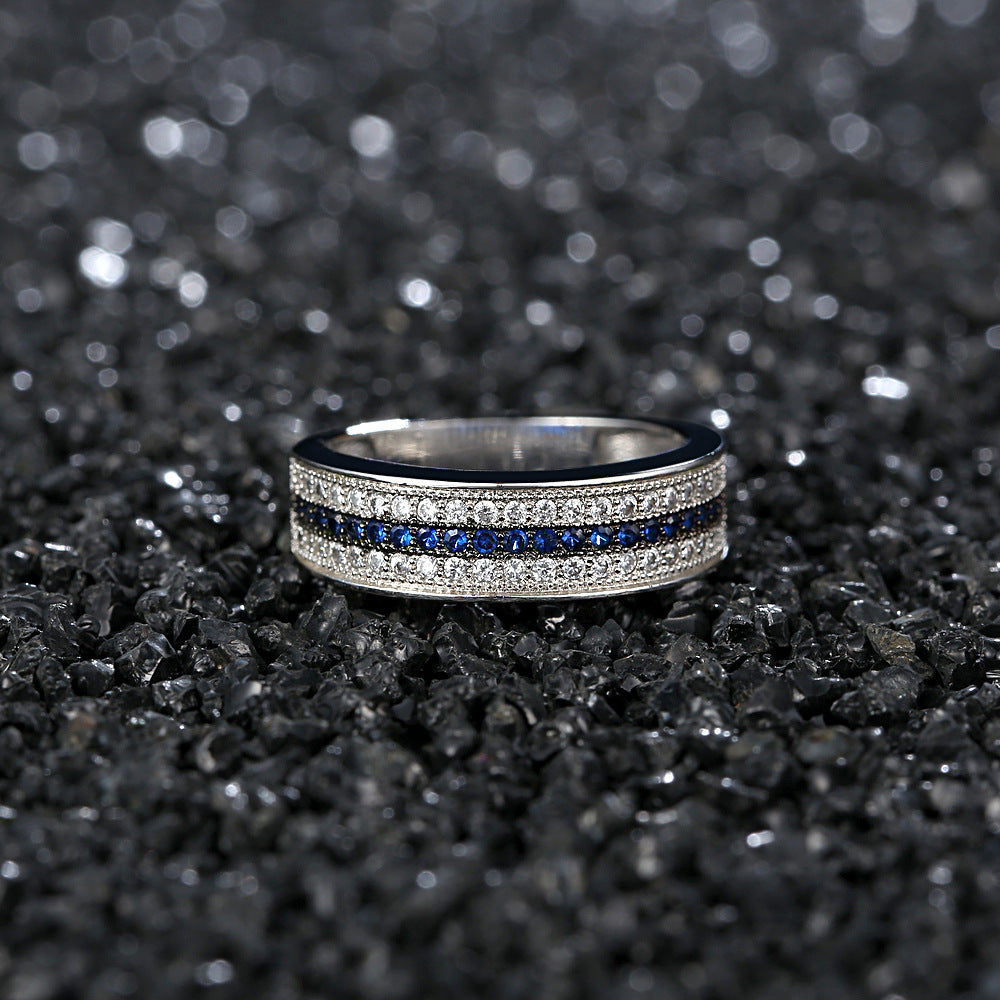 Blue and white zircon engagement ring