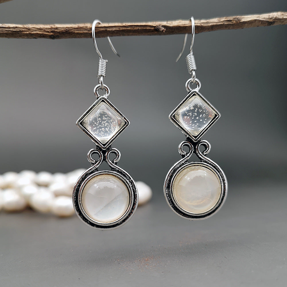 European and American creative Thai silver moonstone long earrings ear hooks