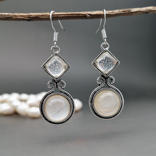 European and American creative Thai silver moonstone long earrings ear hooks