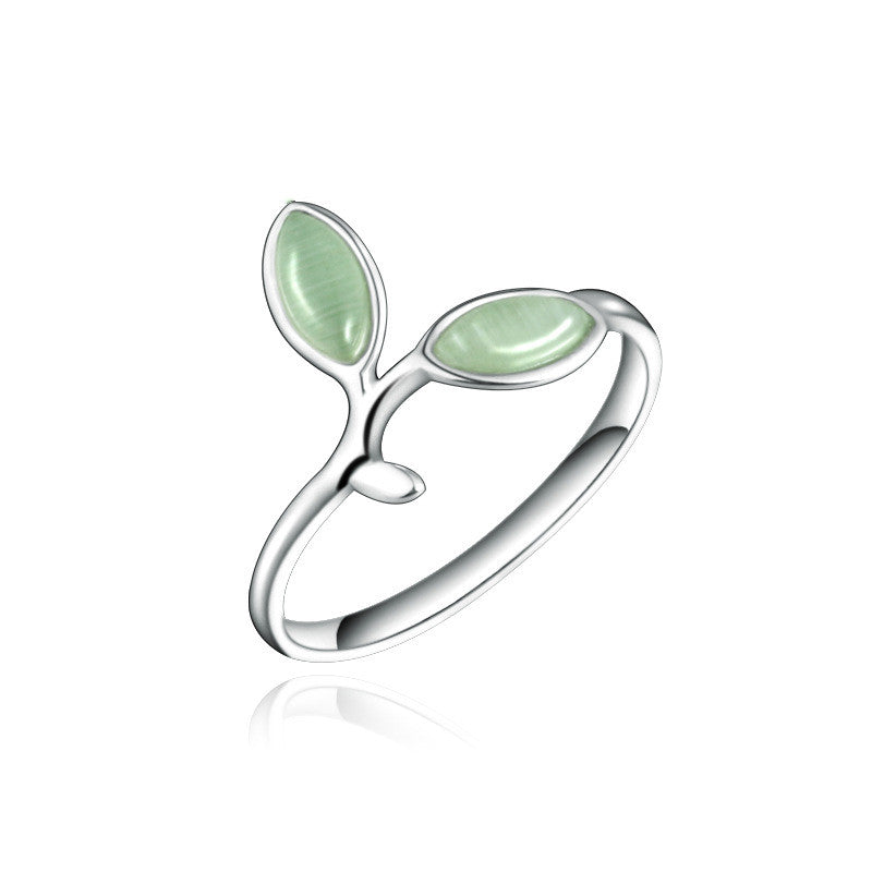 Bud green leaf ring S925 Sterling Silver Ring