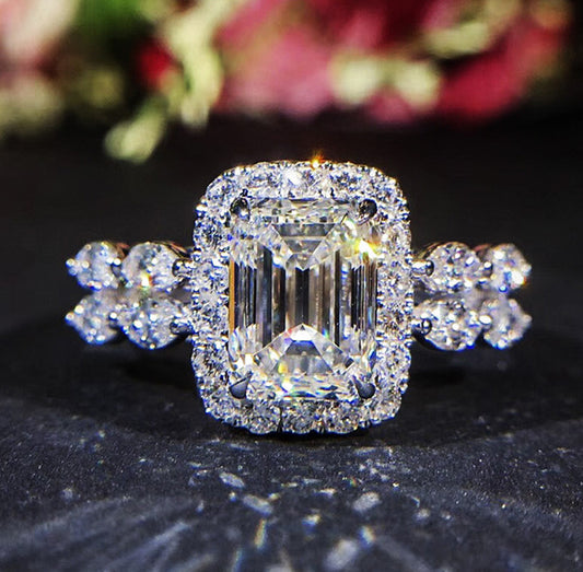 Princess Square Simulation Diamond Ring