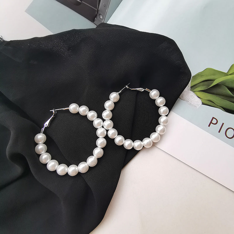 Pearl large circle earrings