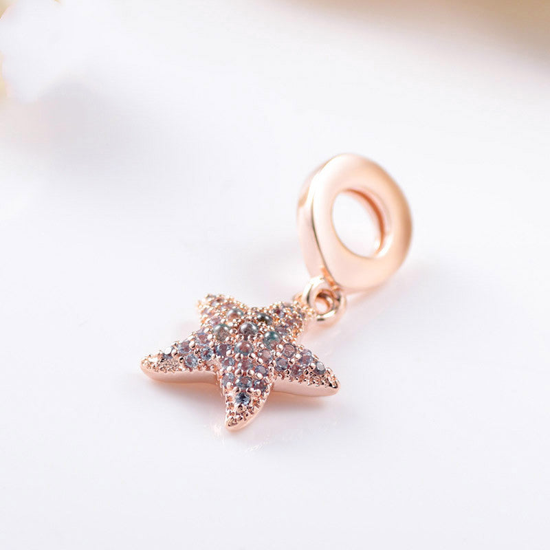 Rose gold sparkling zircon shiny starfish charm