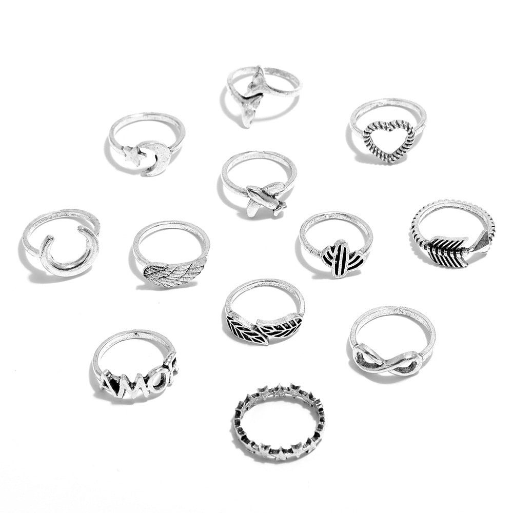 Retro Ring Set Creative Cartoon Metal Silver Ring