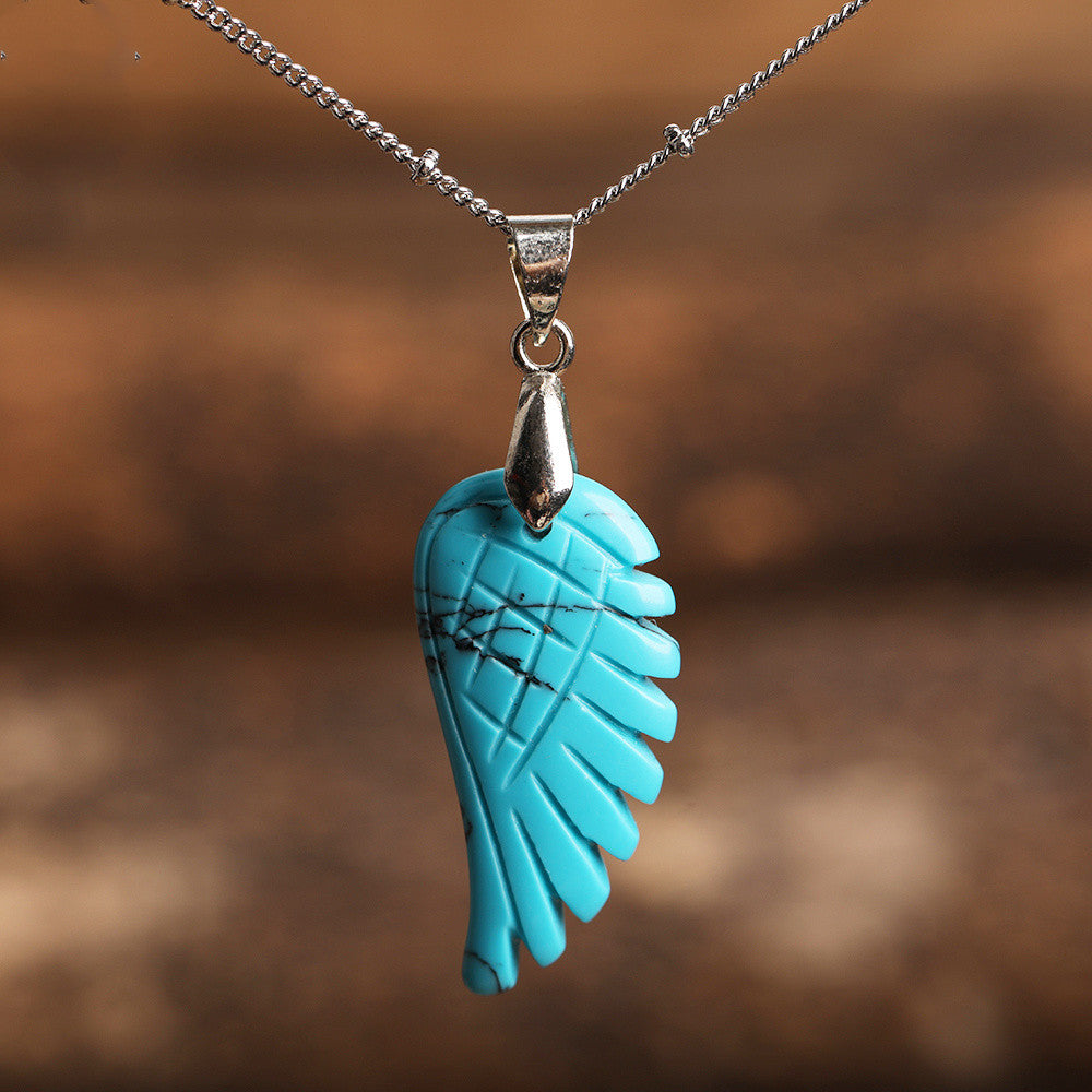 Quartz Crystal Angel Wing Pendant Necklace