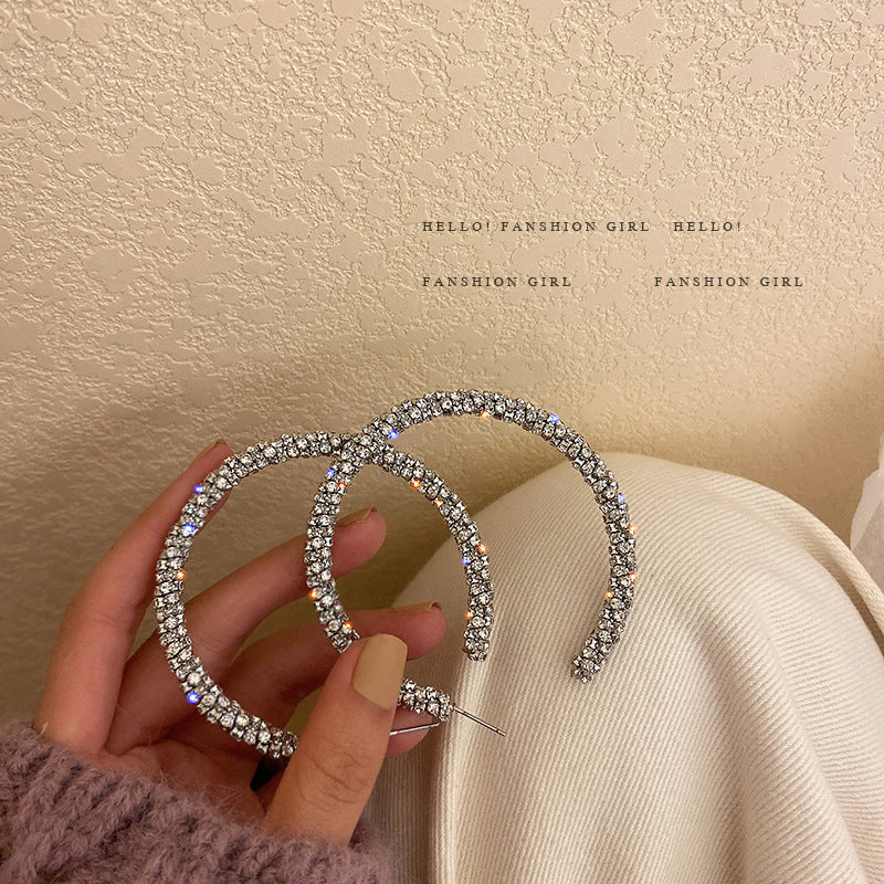 Exaggerated full diamond geometric hoop earrings