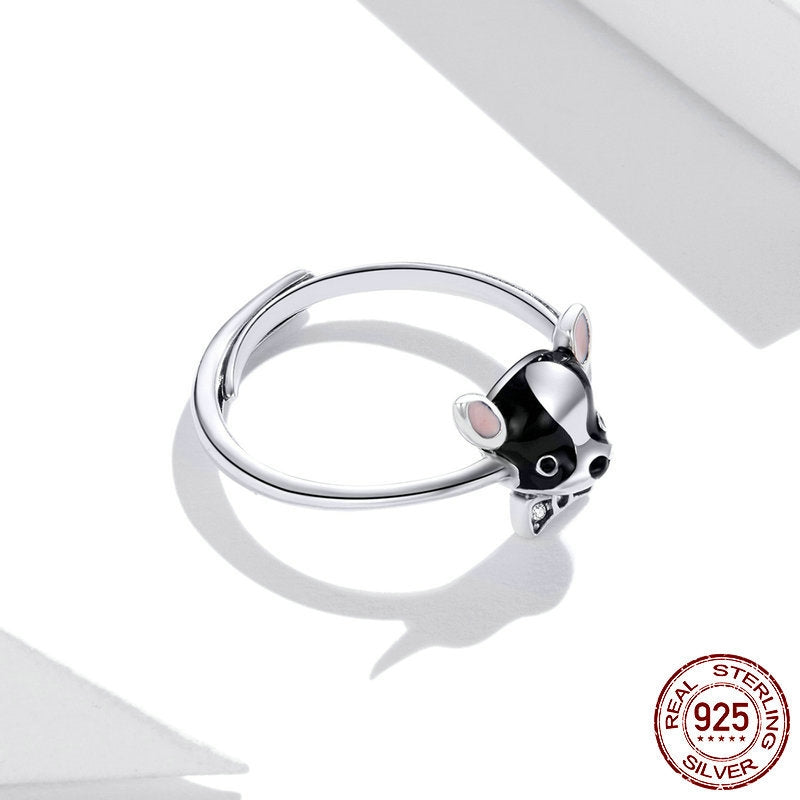 New cute dog s925 silver ring cute animal drip ring