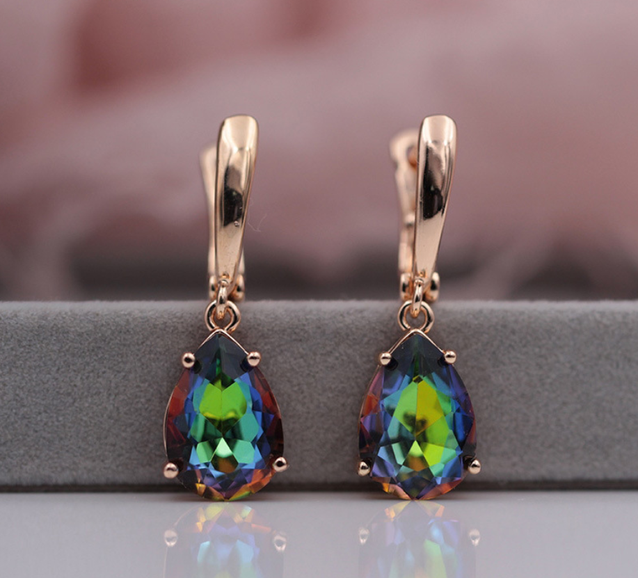 Moonstone color water drop zircon earrings