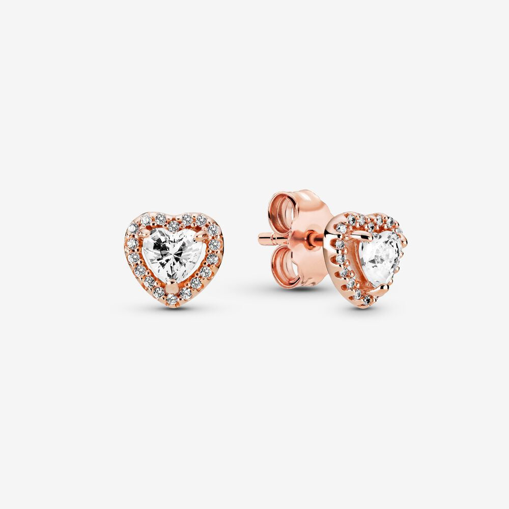 Rose gold pink fan daisy pavé sparkling elegant heart earrings