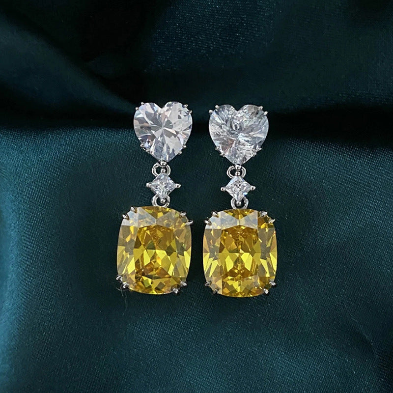 Light Luxury Sparkling Diamond Yellow White Zircon Earrings Women