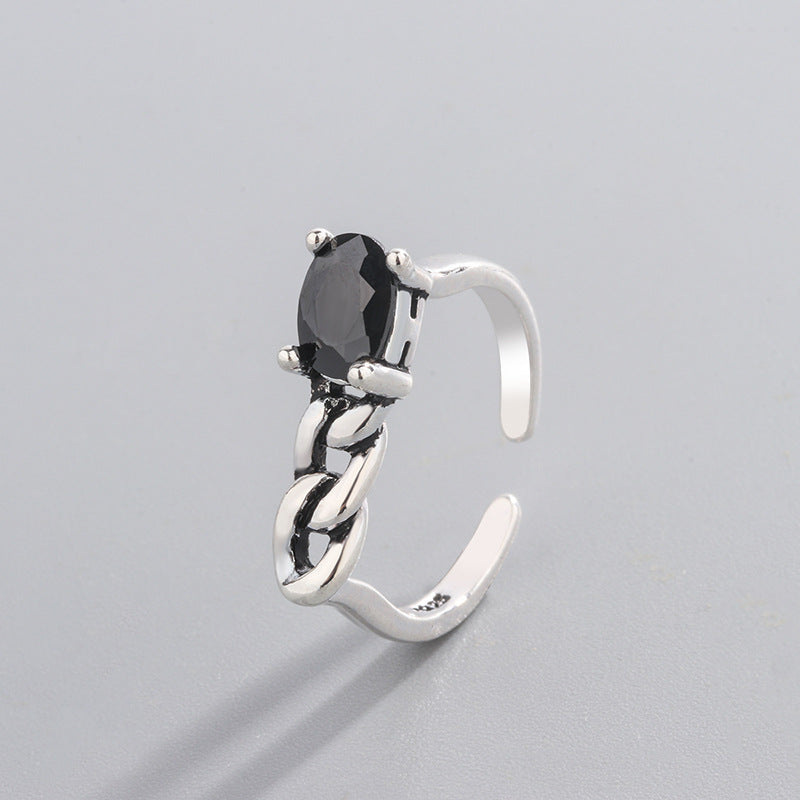 Japanese And Korean Version Retro Inlaid Zircon Ring