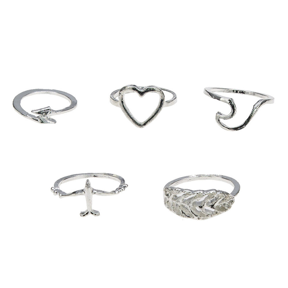 Ring Set Creative Retro Love Leaf Irregular Ring