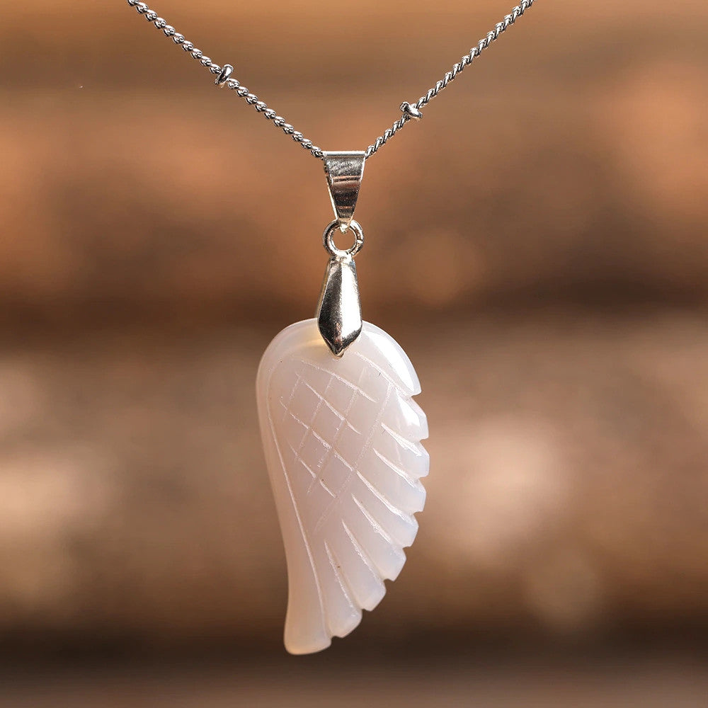 Quartz Crystal Angel Wing Pendant Necklace