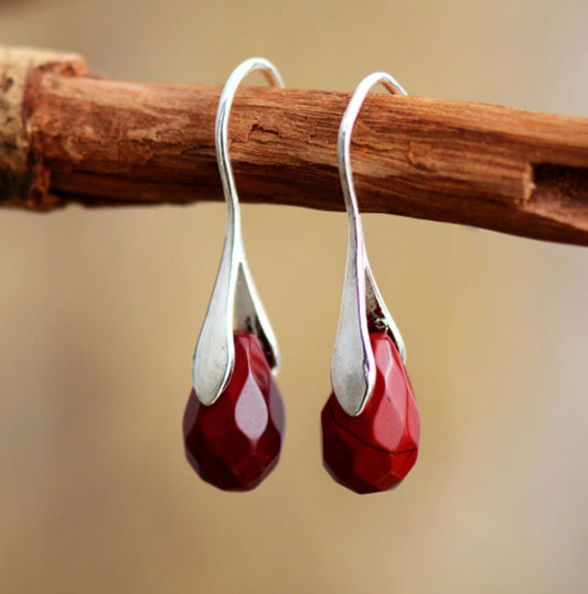 Elegant Lovely Natural Stone Drop Earrings Red Jasper