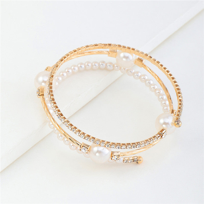 Temperament Rhinestone Pearl Multilayer Bracelet Winding Bracelet