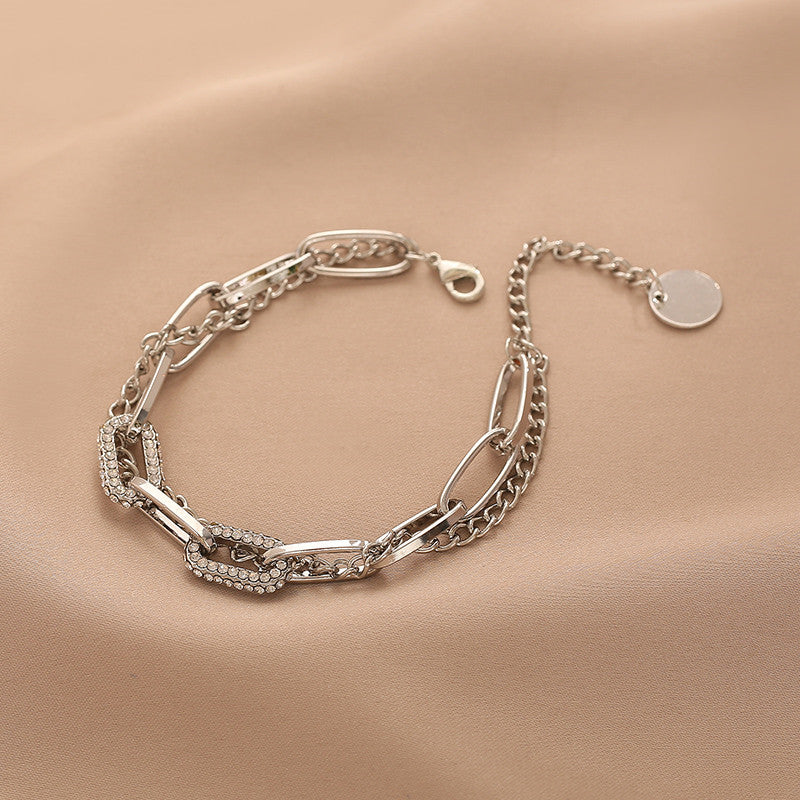 Diamond Thick Chain Bracelet Double Layered Stitching Bracelet