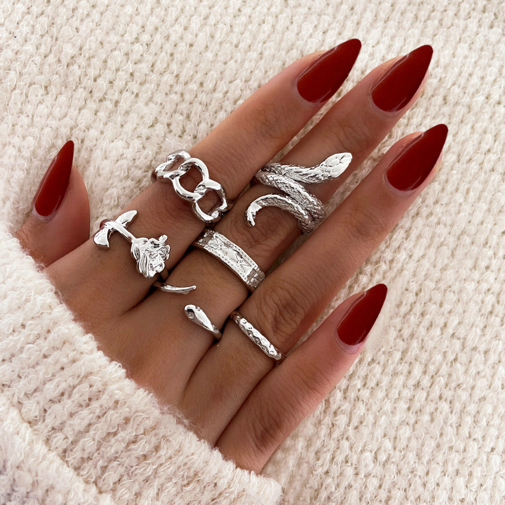 Women's Snake Ring Moon Pearl Ring Set