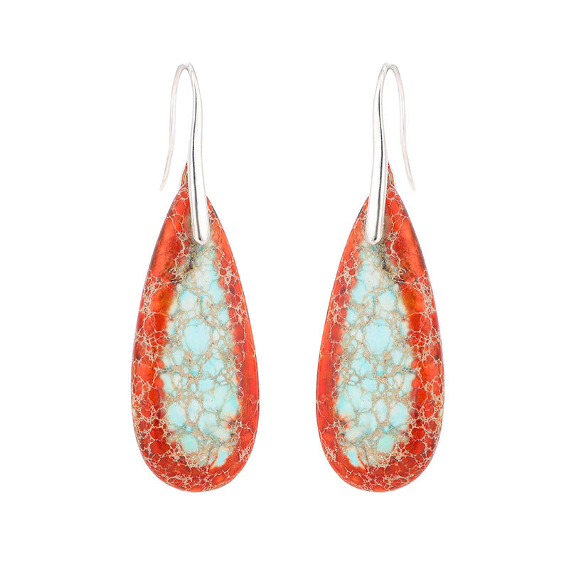 Emperor Stone Earrings Colored Natural Stone Drop Shaped Earrings