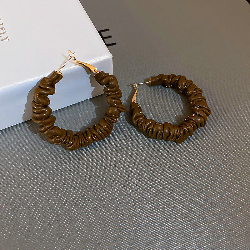 Coffee Color Leather Hoop Earrings