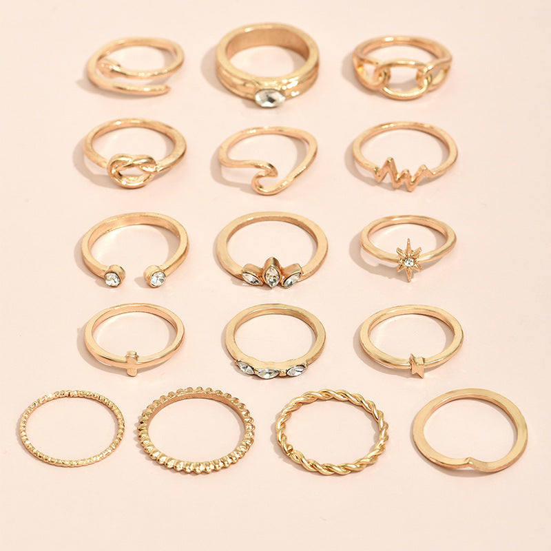 Wave Cross Knotted Twist Ring Set