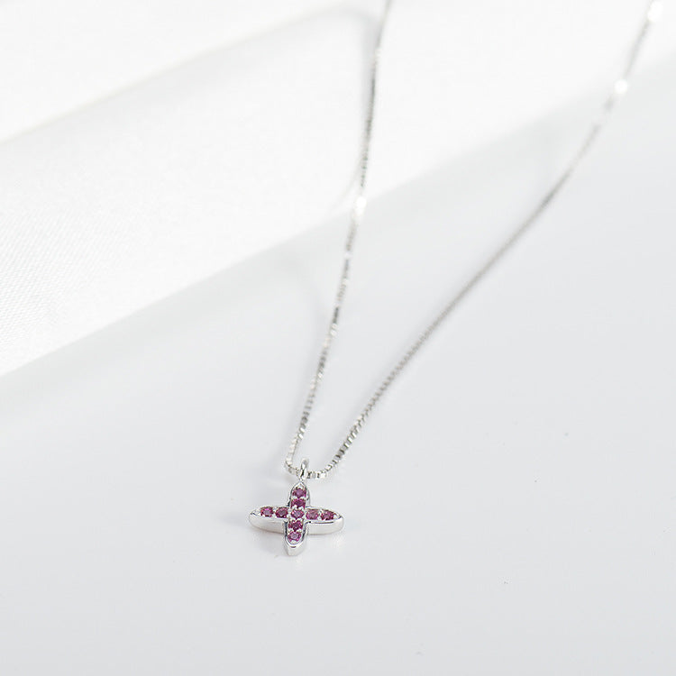 Women's Diamond Trend Red Corundum Silver Necklace