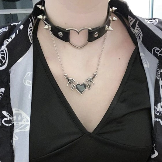 Alloy Electroplate Peach Heart Devil Wings Pendant Necklace