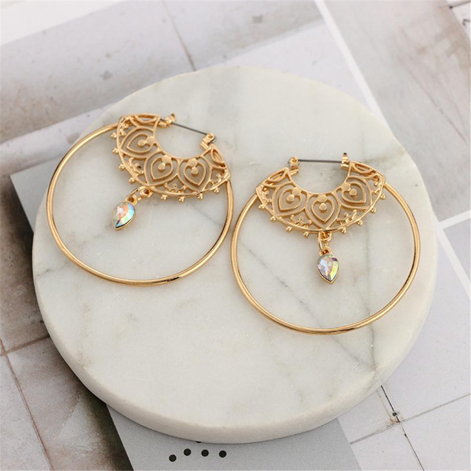 Gold Color Big Circle Round Hoop Earrings For Women Fashion Water Drop Crystal Geometric Hoops aros Statement Earrings