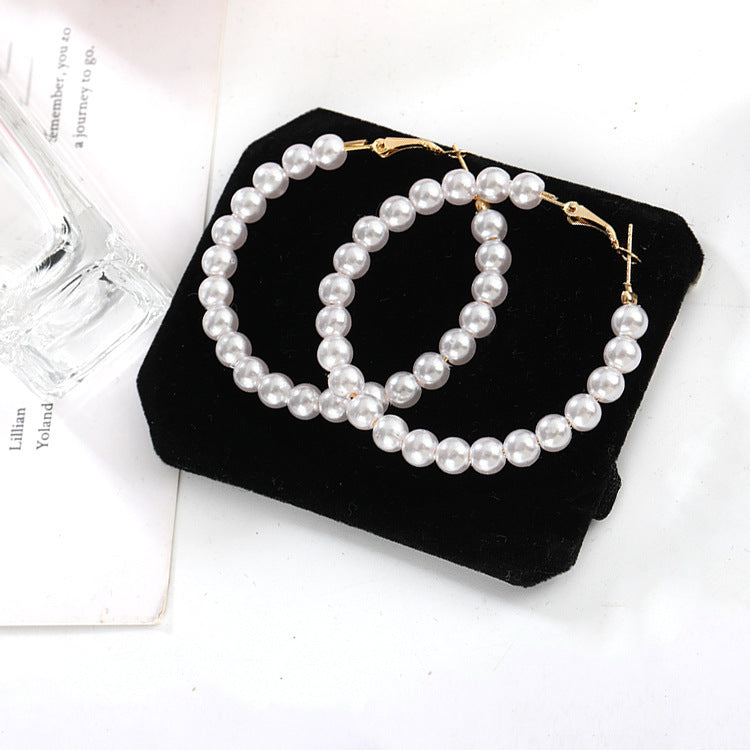 Pearl large circle earrings