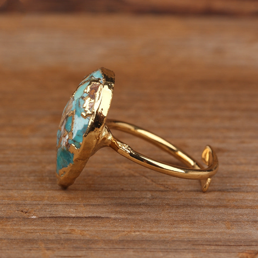 Natural Gold Thread Turquoise Drop Ring