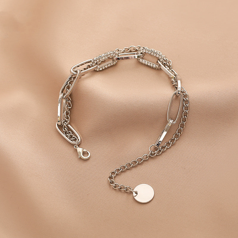 Diamond Thick Chain Bracelet Double Layered Stitching Bracelet