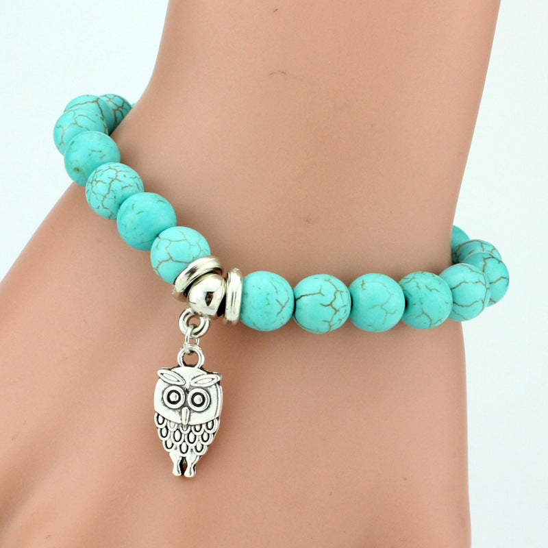 Vintage Turquoises Bracelets for Women Men Cross Tree Snake Owl Hand Pendant Charm Bracelet Bangle Fashion Jewelry