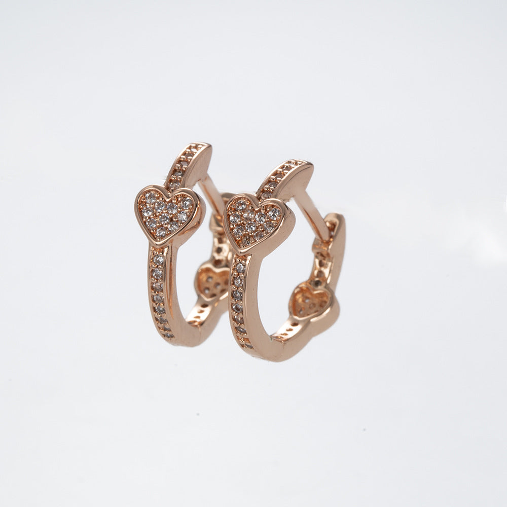 Rose gold pink fan daisy pavé sparkling elegant heart earrings