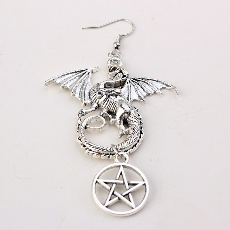 Gothic Witchcraft Mysterious Evil Dragon Pentagram Pagan Earrings