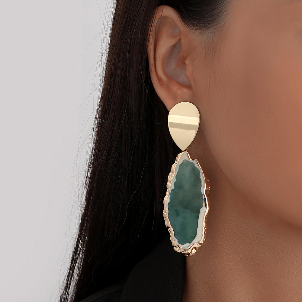 Irregular Shaped Artificial Jade Stone Earrings