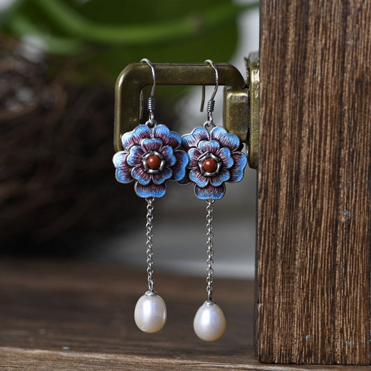 S925 Silver Freshwater Pearl Lucky Flower Earrings