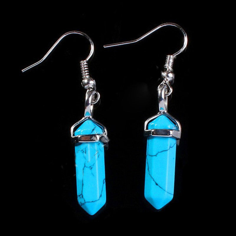 Small Hexagonal Pillar Crystal Stone Earrings