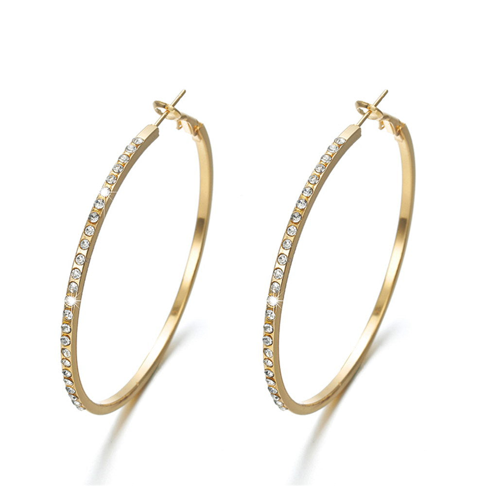 Fashion Hoop Earrings With Rhinestone Big Circle Earrings Simple Earrings Big Circle Gold Color Loop Earrings For Women