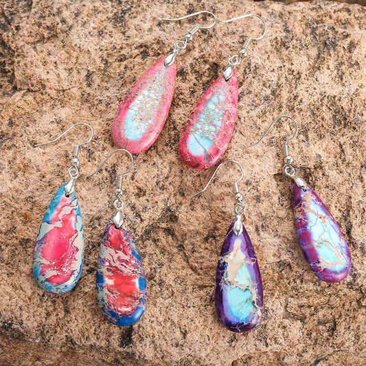 Colorful Imperial Stone Earrings Retro Wind Drop-shaped Natural Stone Temperament Female Earrings