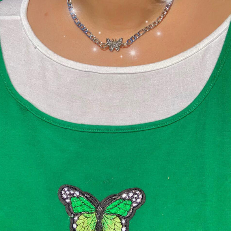 Stainless Steel Diamond Butterfly Necklace