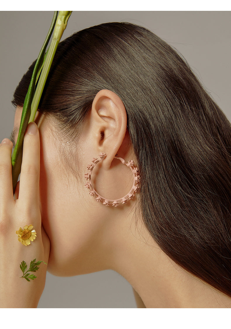 Exaggerated Big Hoop Flower Earrings